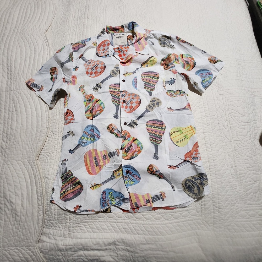 Vans Off The Wall Mens Large Aloha Everyday Ukulele Guitar Print Button Up Shirt